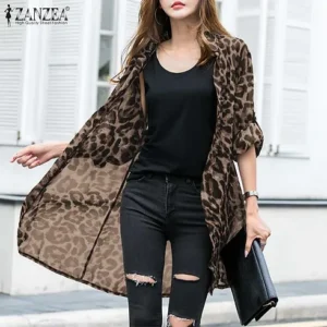 Fashion Leopard Cardigans Women's Summer Blouses Zanzea 2021 Casual