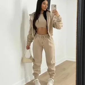 3pcs Women's Clothing Set Fleece-lined Hooded Sweater &Sleeveless Tank